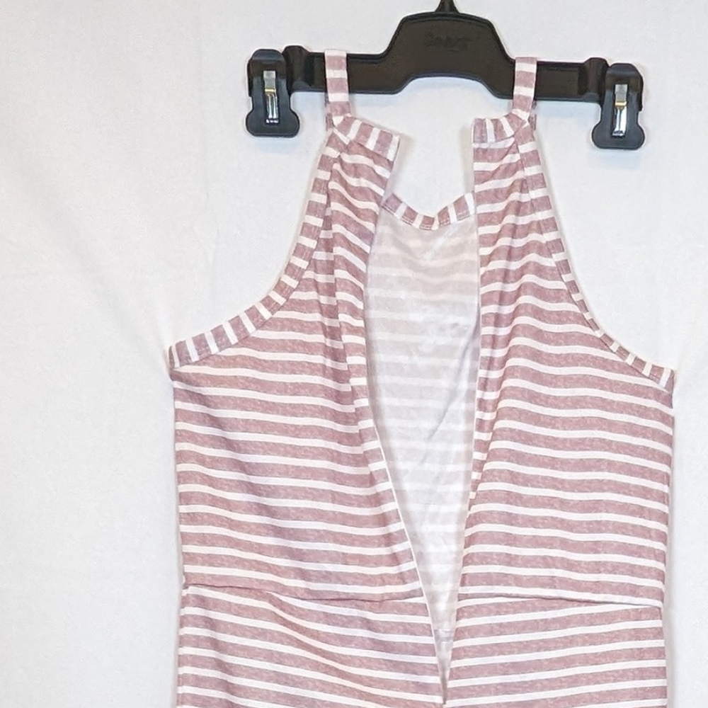 Womens Romper Sleeveless Pink White Striped,  size M NWOT - Picture 5 of 7